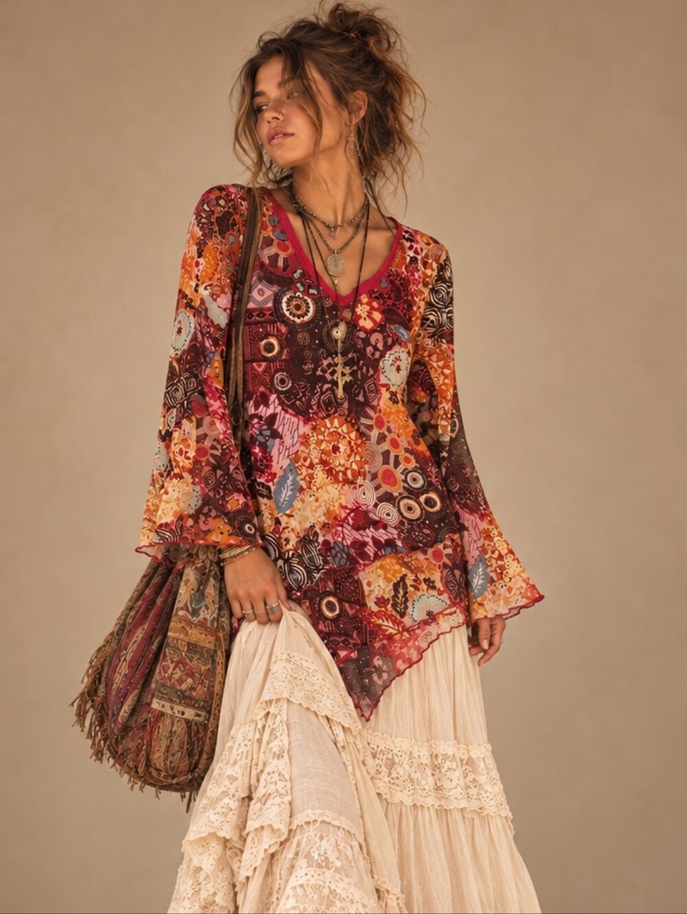 Vintage 90s Apres La Pluie Paris Geometric Print Top Size L Asymmetrical Boho